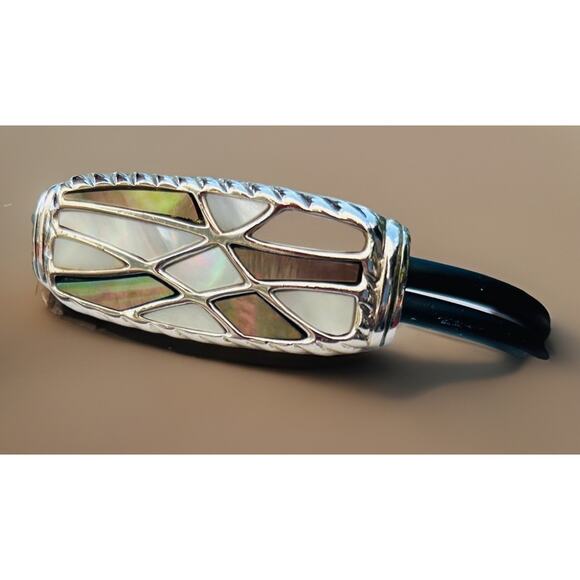 Lia Sophia Mother of Pearl Abalone Shell Bracelet Black Cord 7.25” Mosaic Inlay - Picture 1 of 6
